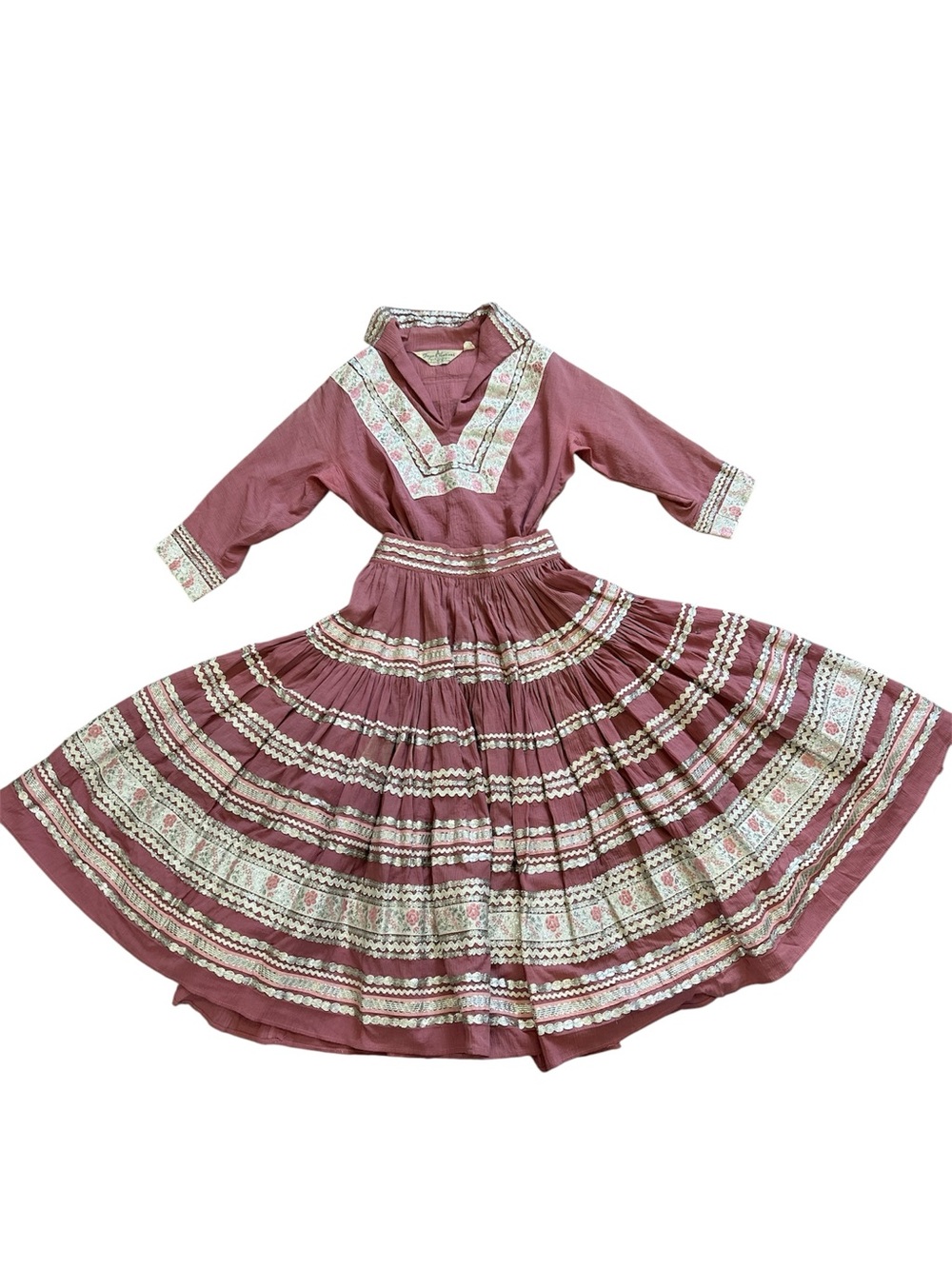 50’s Faye Creations 2-piece patio flared skirt set plum metallic size 4